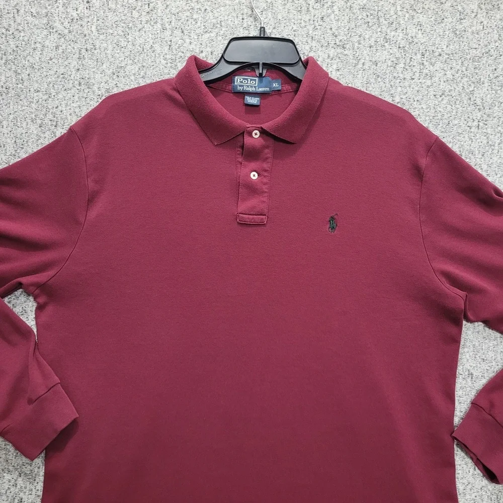 Polo Ralph Lauren Mens XL Long Sleeve Polo Burgundy Maroon Cotton Pony Logo